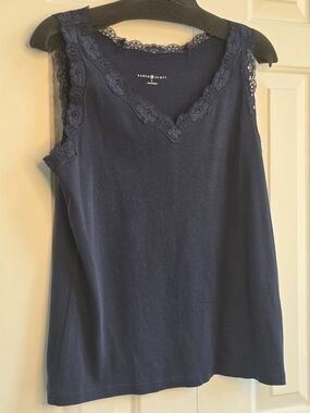 Karen Scott Navy Lace-Trim Sleeveless Top